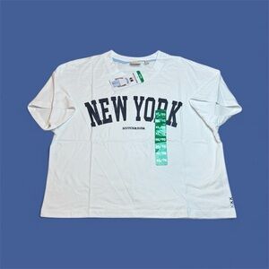 NWT Scotch & Soda White Tee with Black New York Graphic embroidered accents
